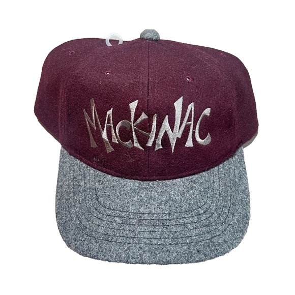 Vintage Mackinac Island Hat Mens Snapback Cap Wool Blend Red Travel Destination‎ - Picture 1 of 4